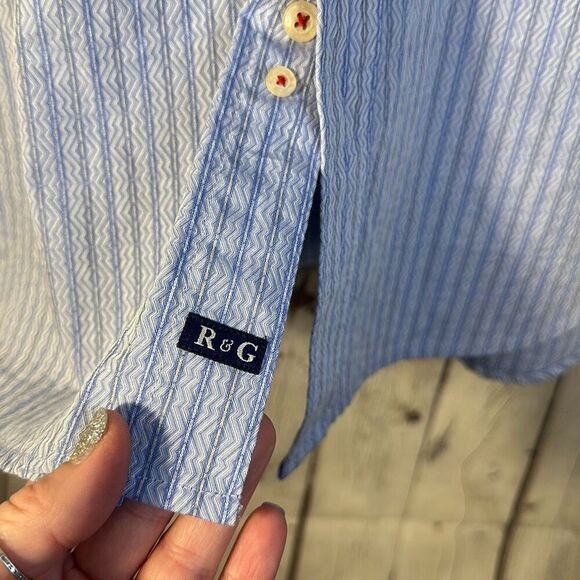 Robert Graham Men’s Blue Button up Long Sleeve Dress shirt size L Large Flip Cuf - Picture 4 of 9